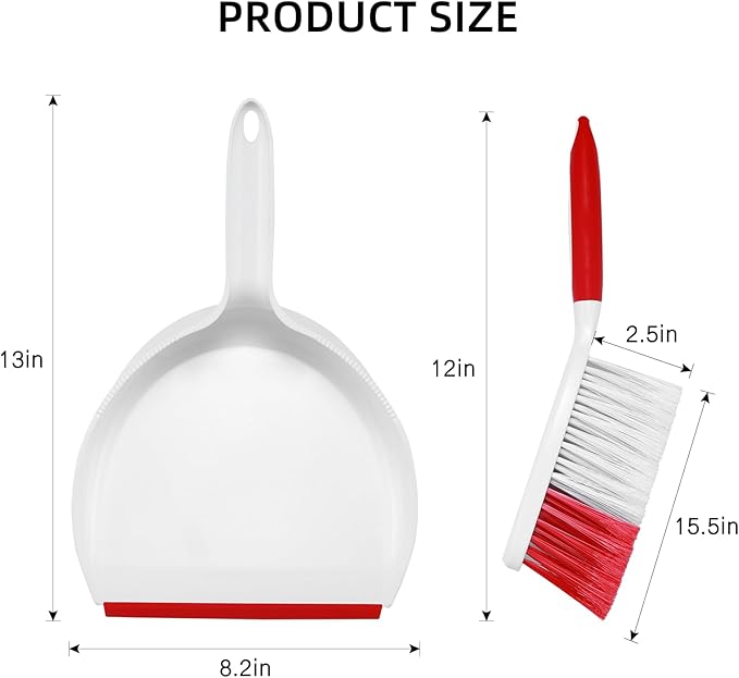 NACENA Dust Pan and Brush Set, Large Hand Broom and Dustpan Set Large Brush and Dustpan Set for Camping Broom and Dustpan Combo for Daily Cleaning Pet Hair Office Home Car, White & Red