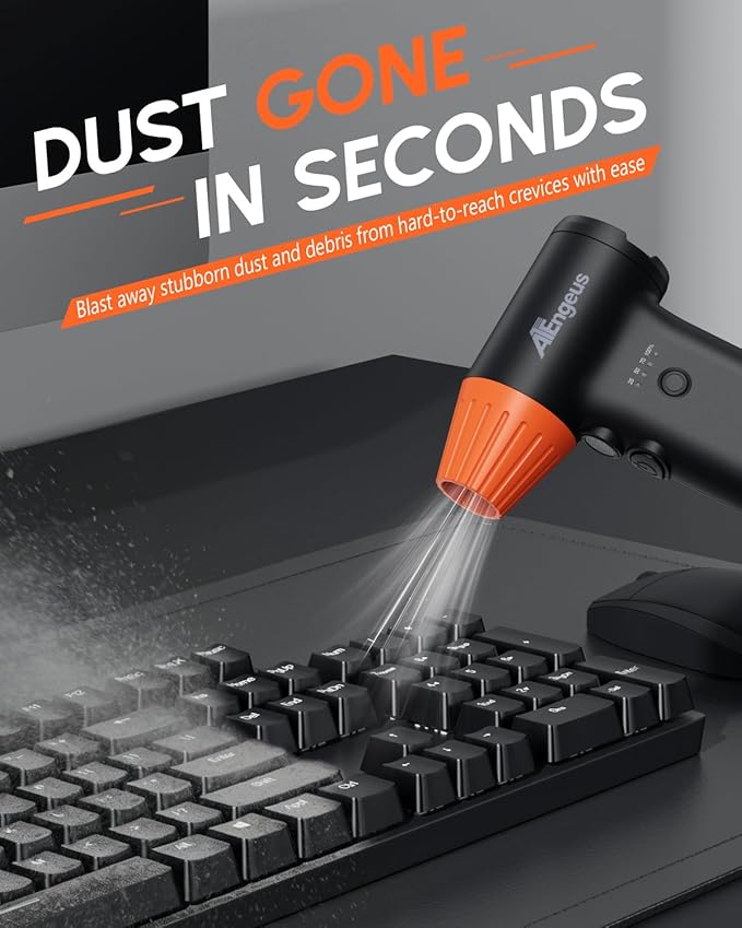 ATEngeus HF600-Pro Compressed Air Duster, 130000RPM Super Power Cordless Electric Air Duster, Rechargeable Handheld Air Blower for PC, Keyboard, Devices, Car, House Cleaning, Car Snow Blower, 3 Gear