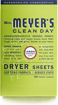 Mrs. Meyer's Clean Day Dryer Sheets, 80 Count (Lemon Verbena, Pack - 1)