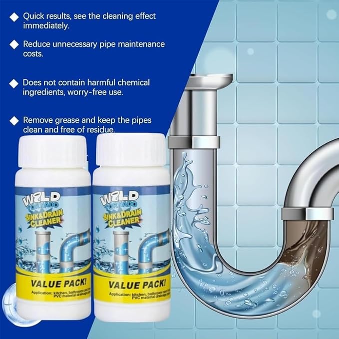 Wild Tornado Sink and Drain Cleaner, Wild Drain and Pipe Cleaner, Ivyever DrainCleaner, World Tornado Sink DrainCleaner, Powerful Pipe Dredging Agent for Kitchen & Bathroom (1PCS)