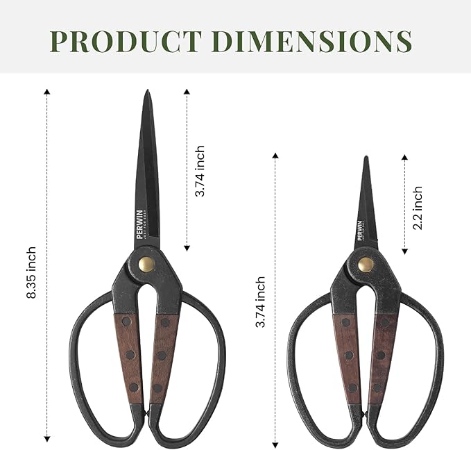 Garden Flower Bonsai Scissors 2 Pcs Walnut Wide Handles Pruning Gardening Scissors Floral Shears for Gardening,Succulent Harvest, and Precision Plant Trimming Care