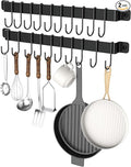 Kitchen Hanger Wall Mounted with 10 Hooks, Wrought Iron Kitchen Rail Utensil Holder Rack, Hanging Pots, Pans, Coffee Mug, Black, 17", 2 Pcs