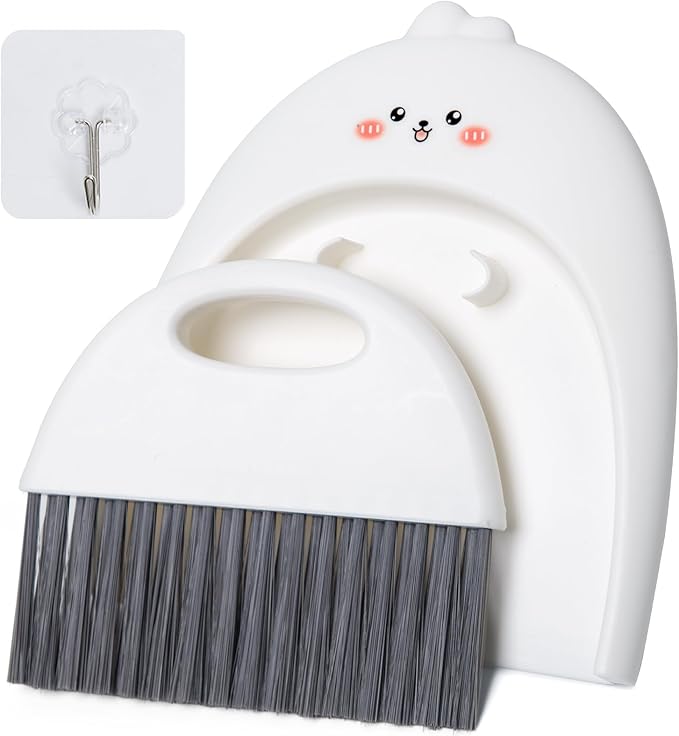 Mini Dustpan and Brush Set, Small Handheld Dust Pan with Clean Broom for Home, Kitchen, Desktop, Sofa, Keyboard, Table and Pet Cages(Cute Animal)