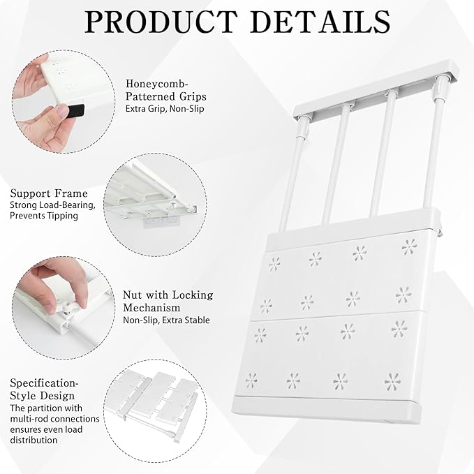 5 Pcs Closet Tension Shelf Rod Expandable Adjustable 10.83-18.3 inch Shelf Locker, Wardrobe Storage Organizer, Cabinet Layered Divider Separator, for Cabinet Kitchen Bathroom