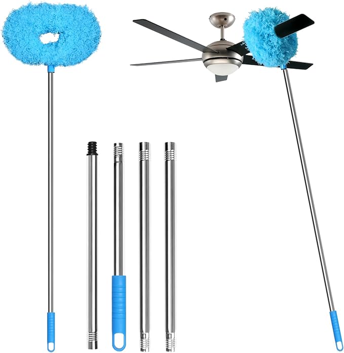 Eunice 13-49.7 Inches Ceiling Fan Duster with Extension Pole, Adjustable and Removable Cleaner Blade for High Ceiling, Fan Cleaner for Window Door Furniture (Blue)