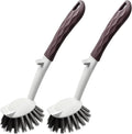 Dish Brush, 2 Pack with Comfortable Handle, with Built-in Scraper, Scrub Brush with Medium Firm bristles for Cleaning Dishes, Sink, Pots (Brown)