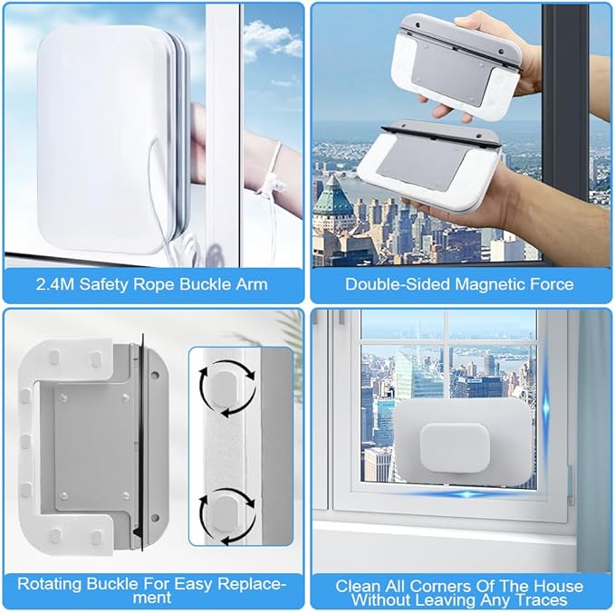 2025 New Magnetic Windshield Cleaner Tool Set, SEILETOO Car Window Cleaner Magnetic Tool, Double-Sided Window Cleaner Glass Wiper for High Rise Car Glazed