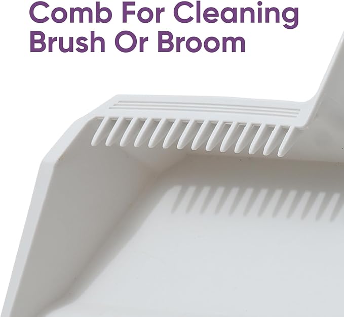Superio Wide Plastic Dustpan with Comb - 16" Wide, Rubber Lip, Broom Handle Clip, White