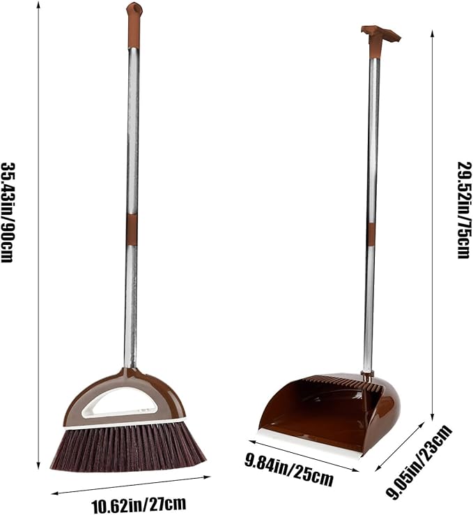 Brooms and Dustpan Set with 35" Long Handle, 181° Rotatable Standing Storage Buckle Type, Built-in Combs and Scraper, Lightweight & Robust, for Home, Kitchen, Room, Office, Floor Use