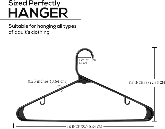 Utopia Home Plastic Hangers 50 Pack - Space Saving Clothes Hanger - Durable & Strong Closet Organizers and Storage with Built-in Strap Hooks - Essential for Shirts, Pants, Skirts & Coats (Black)