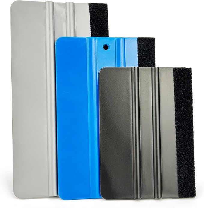 3 Piece Felt Edge Squeegee, 4inch - 5inch - 6inch Vinyl Wrap Squeegee, Plastic Squeegee Scratch-Free for Decals, Adhesive Vinyl, Window Film, Wallpaper