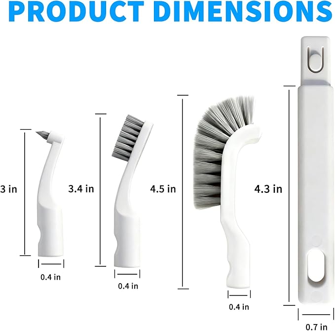 Hard Bristle Crevice Cleaning Brush Set with 4Pcs Brush Heads & 2Pcs Handles, Multifunctional Grout Brush Tools for Kitchen, Bathroom, Sink, Corner, Mug, Blender, and Hard-to-Reach Areas