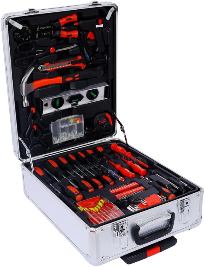 Home Repair Tool Set Kit, Luxebough Mechanics Tool Set with Rolling Tool Box, 4 Drawer Toolbox Storage Case, General Household Tool Kit for Maintenance, Garden, Homeowner, Handyman (970 PCS)