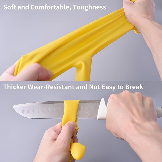 Rubber-Gloves Dishwashing Gloves for Cleaning-Kitchen - 2 Pairs Long Household Cleaning Gloves for Washing Dishes