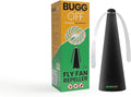 BUGGOFF Black Fly & Flying Insect Repellent Fan with Twin Blades, Table top & Hangable, Battery Powered or 5V Plug in, Batteries NOT Included. Safe Blades with Auto Stop. (1 Pack)