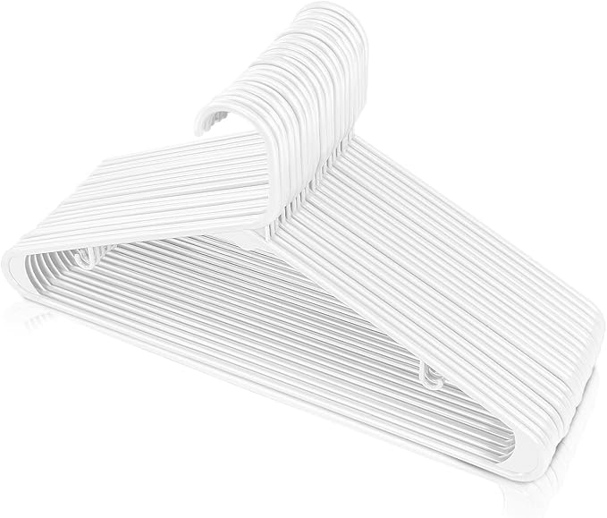 Utopia Home Plastic Hangers 100 Pack - Space Saving Clothes Hanger - Durable & Strong Closet Organizers and Storage with Built-in Strap Hooks - Essential for Shirts, Pants, Skirts & Coats (White)
