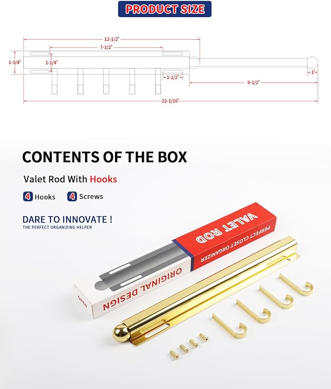 BaiNong 12 inch Valet Rod for Closet Pull Out Closet Valet Rod Slide Out Gold Valet Rods for Closets Telescopic Closet Rod