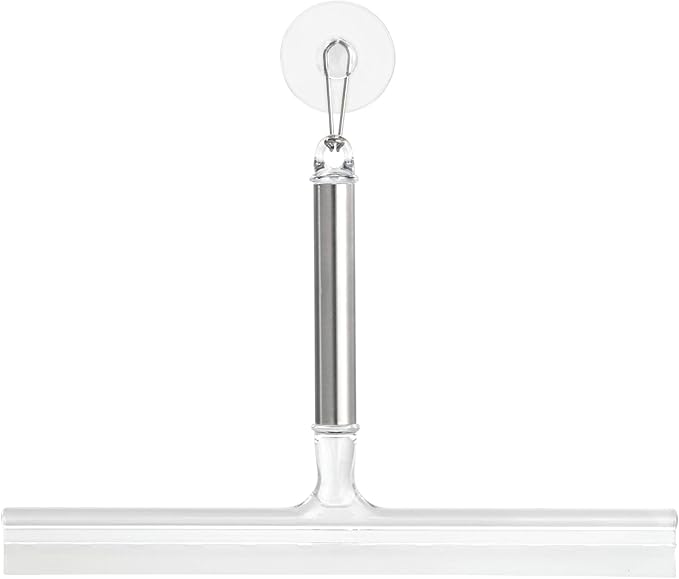 iDesign Forma Brushed Stainless Steel Squeegee with Suction Storage Hook - 12" x 8"