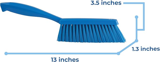 Vikan 45873 Bench Cleaning Brush, Polypropylene/Polyester Soft Bristle Dustpan Brush & Sweeper With Handle, 14-Inch, Blue