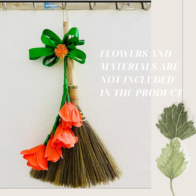 Set of 2 Vietnamese Soft Bristle Brooms, Asian Straw Broom for Kid, Decorative Broom 16.54 inch