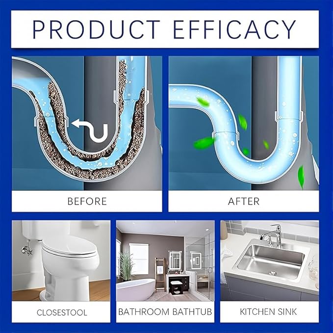 Foaming Sink & Drain Cleaner Powder, 2026 Upgraded Fast-Acting Pipe Declogger for Kitchen Bathroom Shower Toilet, Powerful Rapid Foam Drain Opener for Hair Grease & Odor Removal (3pcs)