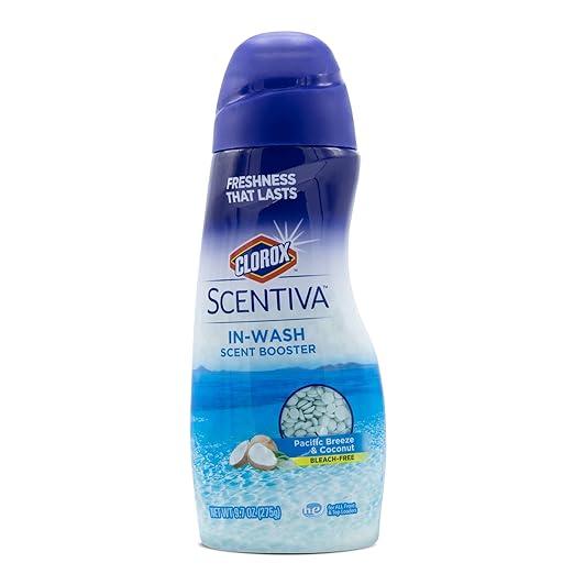 Clorox Scentiva Scent Booster Beads Laundry Freshener, Pacific Breeze & Coconut - In-Wash Fragrance Booster for Clothes, Odor Eliminator, Long-Lasting Fresh Scent Beads - 9.7 Ounce