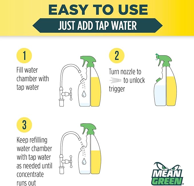 Mean Green Refillable Ultra Powered Multi-Purpose Cleaner Concentrate, Citrus & Green Tea, 14.3 fl oz (2-Pack) – Plant & Mineral Based, Cuts Through Grease & Grime, Refillable Bottle Makes 4X Refills