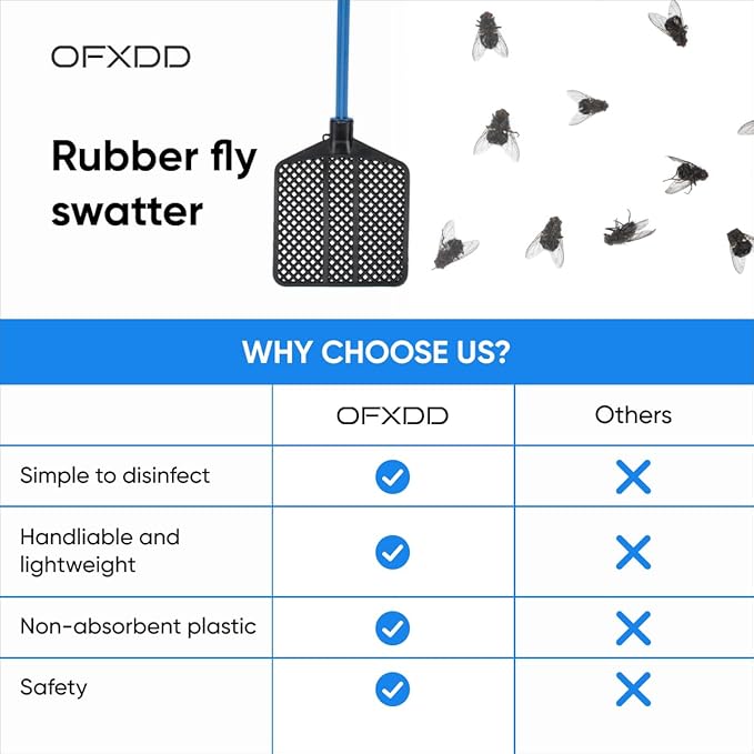Rubber Fly Swatter, Long Fly Swatter Pack, Fly Swatter Heavy Duty (3 Pack) (Blue)