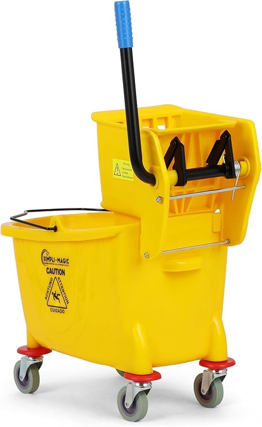 Simpli-Magic Commercial Mop Bucket with Side Press Wringer, 26 Quart – 50,000 Cycles Wringer – Industrial Mop Bucket with Wheels, Yellow