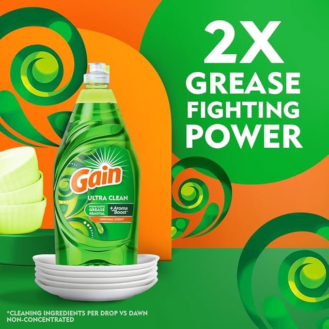 Gain Ultra Dishwashing Liquid Dish Soap, Original Scent, 38 fl oz (Pack of 3)