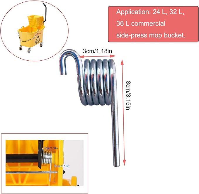 2 Pack Water Press Spring Replacement for Commercial Mop Bucket Side-Press Wringer Torsion Springs for Combo on Wheels Heavy Duty Business Floor Cleaning Mopping Buckets Accessories