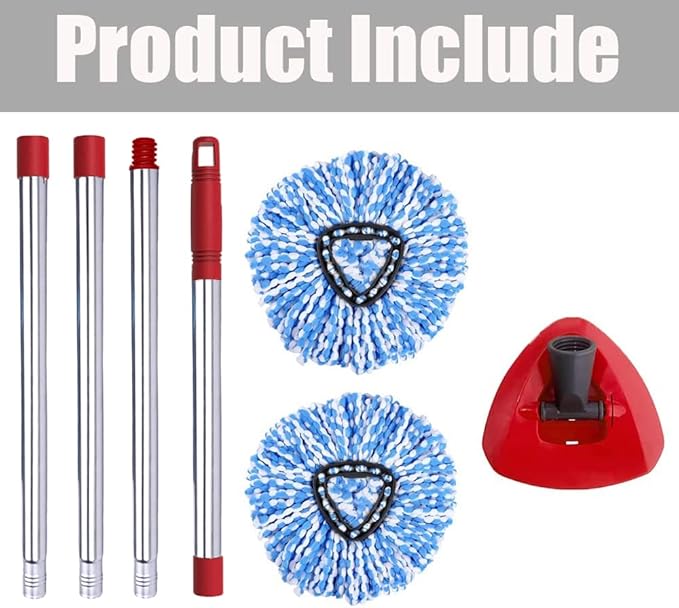 Spin Mop Head, Base, Handle Replacement for O-ceda EasyWring RinseClean Microfiber Spin Mops, 2 Microfiber Mop Refills, 1 Triangle Head Cover and 30-58in Handle (Blue (2-Tank System))