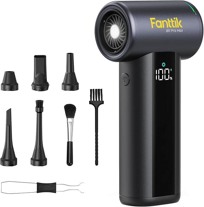 Fanttik B11 Pro Max Electric Air Duster, 150000RPM Brushless Motor, Compressed Air Duster, 100 Gears Adjustable, One-tap Booster, 28.08Wh Rechargeable Battery, Electric Duster for PC, Car, House