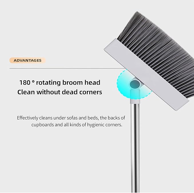SDSM Broom with Dustpan Combo Set, 4 in 1 Multifunctional Broom and Dustpan with 52" Long Handle, Concealed Squeegee and Cleaning Brush, for Clean Home Kitchen Bathroom Office, Indoor Outdoor Floor