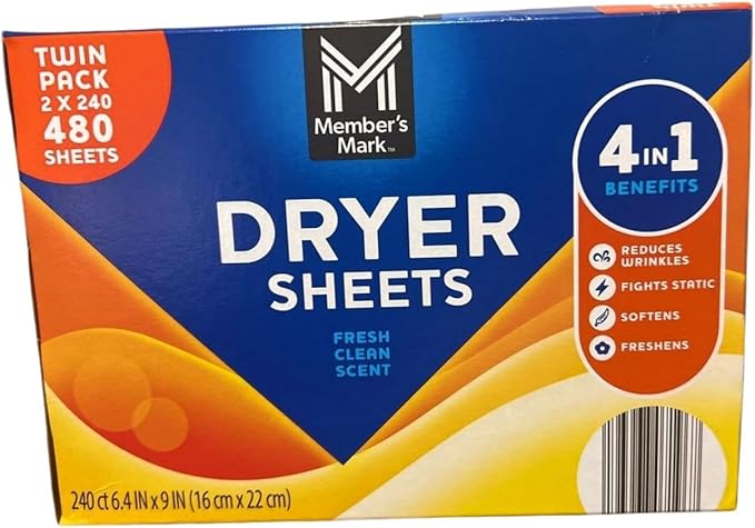 Dryer Sheets, Fresh Clean Scent, Twin Pack, 480 Sheets Total, 4-in-1 Reduces Wrinkles, Fights Static, Softens, Freshens