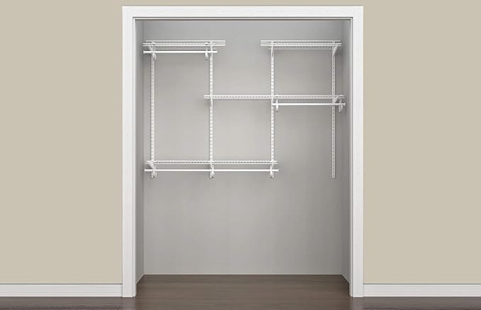 ClosetMaid ShelfTrack Wire Closet Organizer System, Adjustable from 4 to 6 Ft., With Shelves, Clothes Rods, Hardware, Durable Steel, White