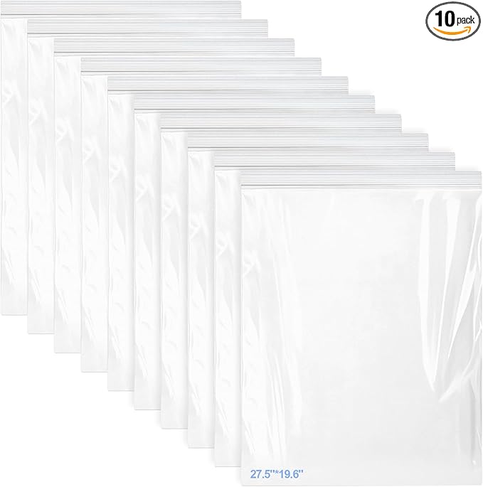 Palksky Oven Rack Cleaning Bags, 27.5''*19.6'' Heavy Duty No Scrub Oven Rack Cleaning Bags, Reusable Leak-Resistant PE Bags for Deep Soaking Grill Grates, BBQ Racks, No Cleaner Included, 10 Pack