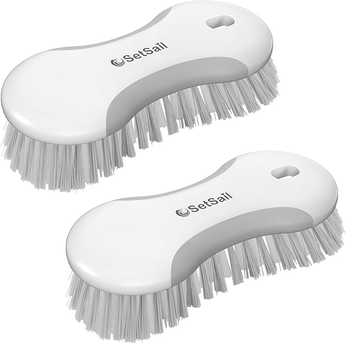 SetSail Multi-Purpose Scrub Brush of 2 Pack, Stiff Bristles Cleaning Brush with Non-Slip Grip Heavy Duty Scrub Brushes for Cleaning Bathroom Kitchen Tile Bathtub Sink, Grey