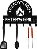 Generic Personalized BBQ Cooking Utensils Wall Hooks Rack for Dad Custom Grilling Tool Organizer Barbecue Tool Metal Storage Holders Grill Cutlery Hanger Father's Day Utensils Hanging Hooks (Style 2)