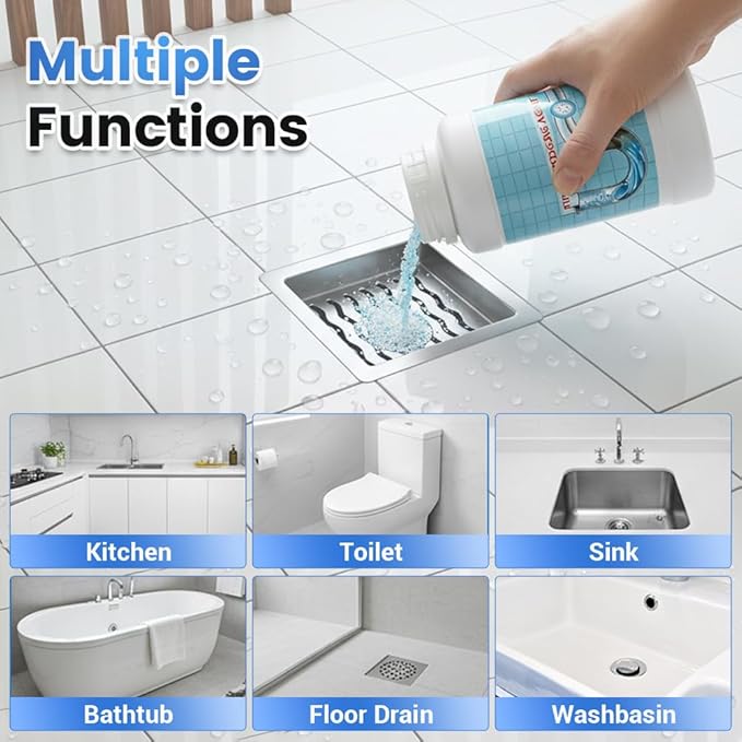 Drain Cleaner Powder, Powerful Sink Cleaner Powder Fast Foaming for Kitchen Toilet Pipeline Quick Cleaning Tool (3 Pcs)