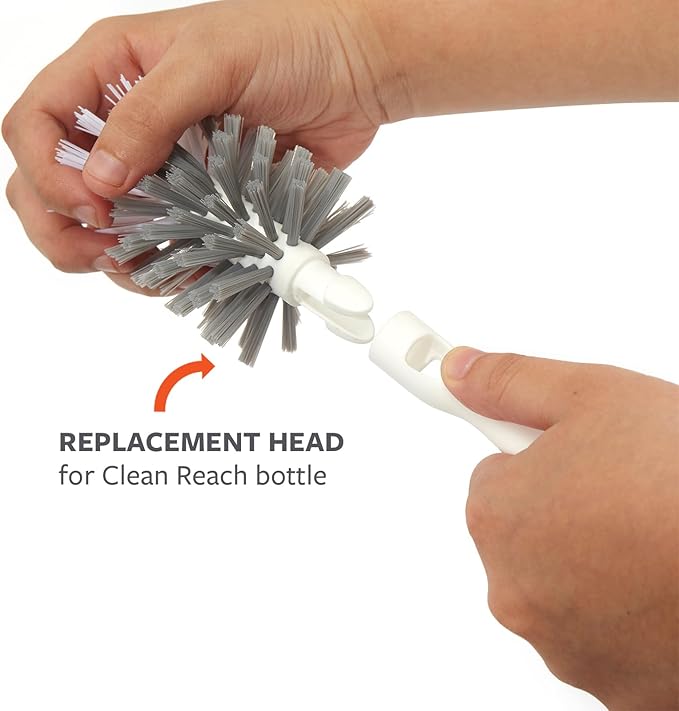Full Circle Clean Reach Bottle Brush Replacement Head - Long Handle, Flexible, For Water Bottles, Baby Bottles, Narrow Containers, Kitchen Cleaning - White