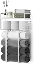 Towel Racks for Bathroom, Bathroom Shelf Over Toilet,Floating Shelves with Towel Rack Paper Holder Storage Basket,Floating Shelves for Wall Decor,White