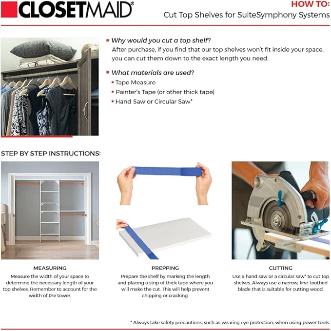 ClosetMaid SuiteSymphony Wood Closet Organizer Kit with Tower, 3 Hang Rods, Top Shelves, Adjustable, Fits Spaces 5 - 9 ft. Wide, Pure White