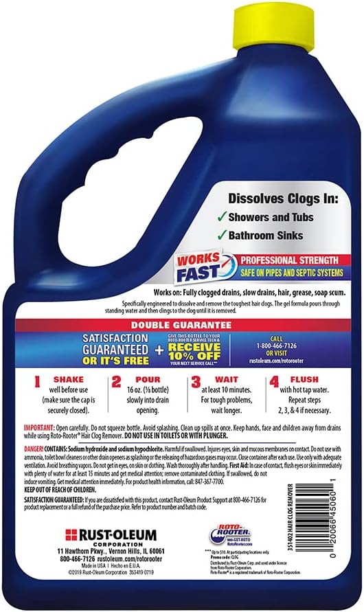 Roto-Rooter Hair Clog Remover l Dissolves Hair Clogs Faster l Safe on Pipes | 128 oz.