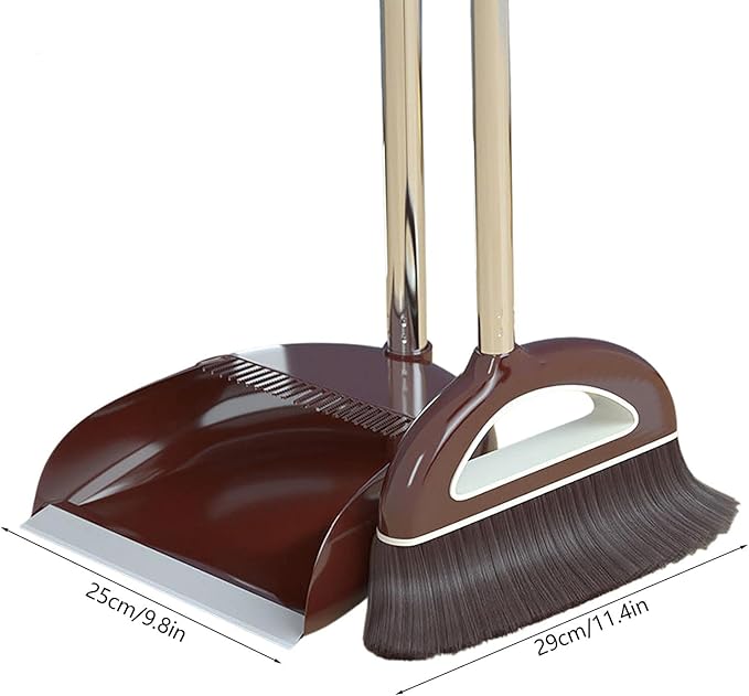 Broom and Dustpan Set,Large Broom and Dustpan,Broom and Dustpan Set,Heavy Duty Dust Pan with Long Handle Upright Dustpan Broom Set,Broom Home Kitchen Lobby Floor Use,Dust Pan and Broom Set