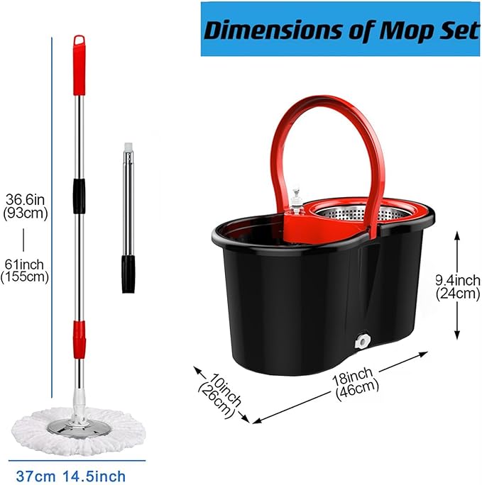 Mop and Bucket with Wringer Set 360° 3psc Microfiber Spin Mop with Bucket and Dual Mop Heads Self Wringing Spinning Mop (20QT) (1)