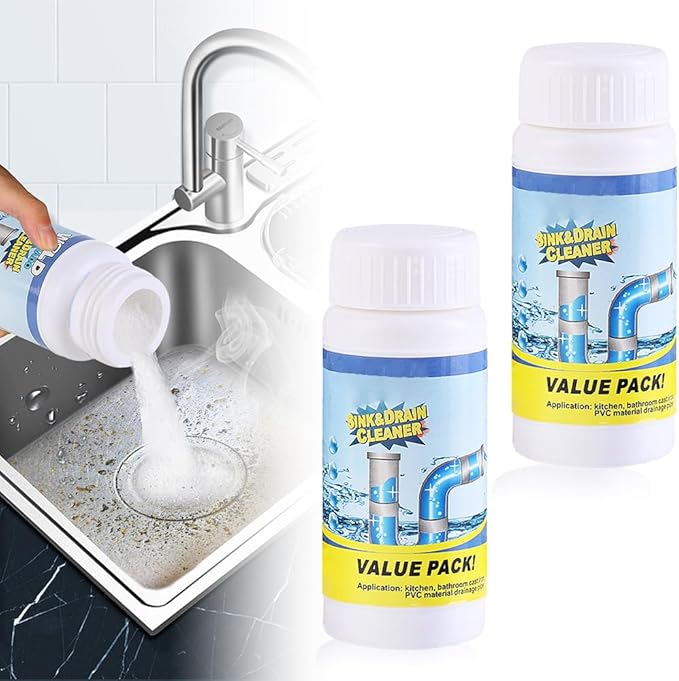 2026 Upgraded Sink and Drain Cleaner, Sink Drain Cleaning Powder, Multi-functional Pipe Unclogging Solution for Kitchen and Bathroom, Fast Acting Clog Remover for Home Users (2PCS)