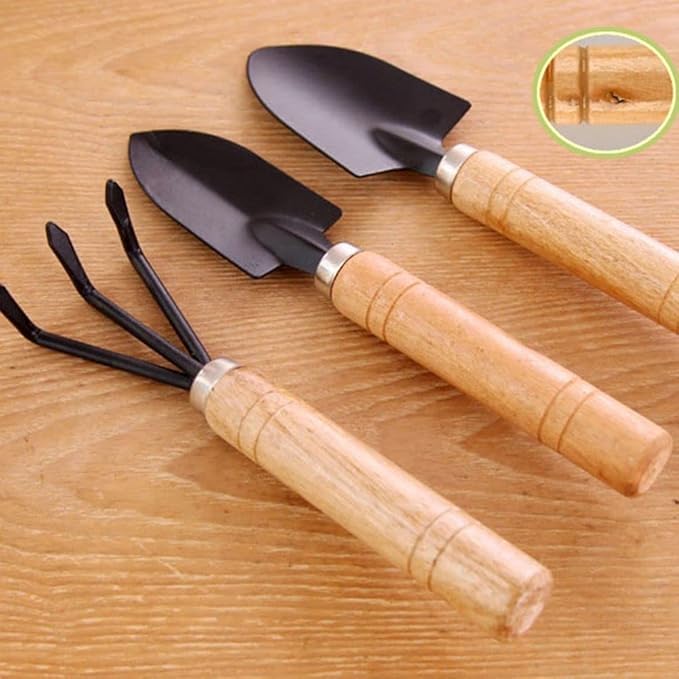 Leadigol Mini Garden Shovel Weeding Household Flower Shovel Pot Plant Bonsai Tool Wooden Handle Gardening Potting Tool Handle Rake Gardening Shovel