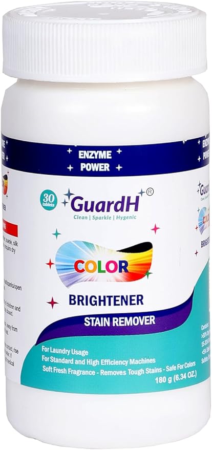 Laundry Stain Remover & Color Booster Tablets – Brightens Clothes, Removes Tough Stains, No Bleach – 30 Enzyme Tablets for Colorful Loads (180g)