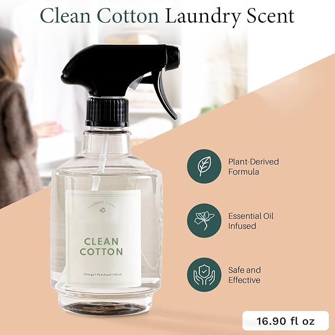 Chakra Freshener Fabric Spray - Long-Lasting Multi-Purpose Laundry Scent for Bedding, Clothes & Home Fabric Deodorizer, Luxury Room Deodorizer, Linen Spray w/Trigger, 16.9 fl oz, Clean Cotton